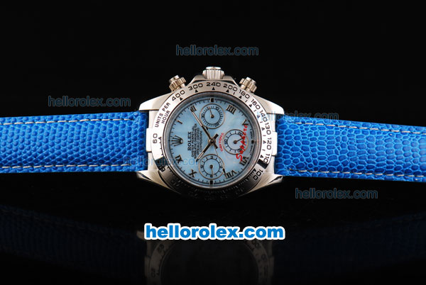 Rolex Daytona Automatic Movement MOP Dial with Roman Markers and Blue Leather Strap - Click Image to Close